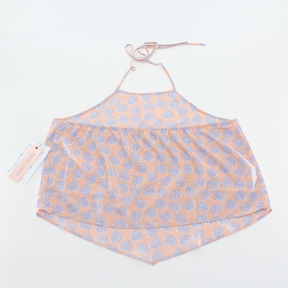 Sweet Rain Top Women 2X NEW Pink Halter Tropical Floral Hawaiian Lightweight - Picture 4 of 11
